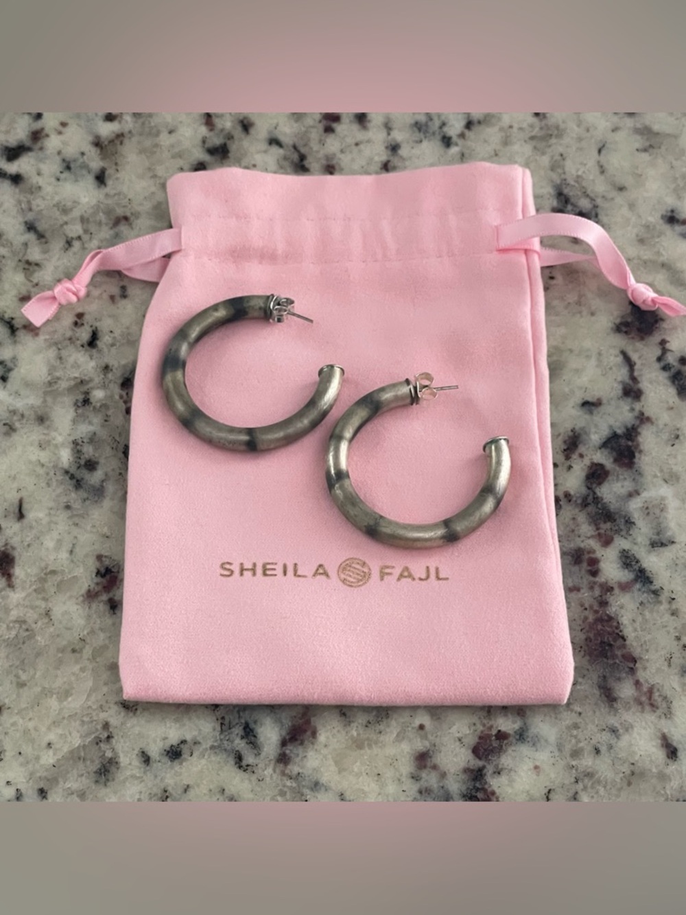 Sheila Fajl Chantal Hoop Earrings Burnished Antique Silver Plated Finish